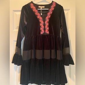 NWT Chelsea & Violet Boho Black Velvet Dress With Embroidery.